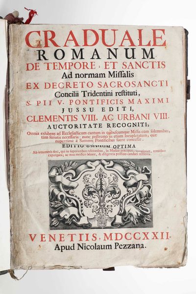 Legatura monastica - Libri liturgici Graduale Romano, Venezia, apud Nicola Pezzana, 1722  - Asta Libri Antichi e Rari. Incisioni - Associazione Nazionale - Case d'Asta italiane