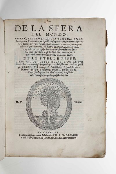 Piccolomini, Alessandro : De la sfera del mondo. Libri quattro in lingua toscana, Venezia, 1548. Unito a Delle stelle fisse, Venezia, 1548  - Asta Libri Antichi e Rari. Incisioni - Associazione Nazionale - Case d'Asta italiane