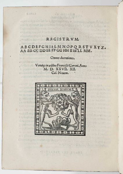 Teodoro di Gaza : Theodori Gazae Introductionis Grammaticae libri quattor, una cum interpretatione latina, nuper ab Hercule Girlando Mantuano...Venezia, Francesco Garoni, 1527.  - Asta Libri Antichi e Rari. Incisioni - Associazione Nazionale - Case d'Asta italiane