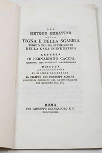 Bernardino Caccia : Del metodo curativo della tigna e della scabbia tenuto nel pio stabilimento della casa dindustria...Roma, Per Giuseppe Brancadoro E C., 1833  - Asta Libri Antichi e Rari. Incisioni - Associazione Nazionale - Case d'Asta italiane