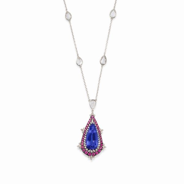 Collana in platino, tanzanite, diamanti e zaffiri  - Asta Gioielli - Associazione Nazionale - Case d'Asta italiane