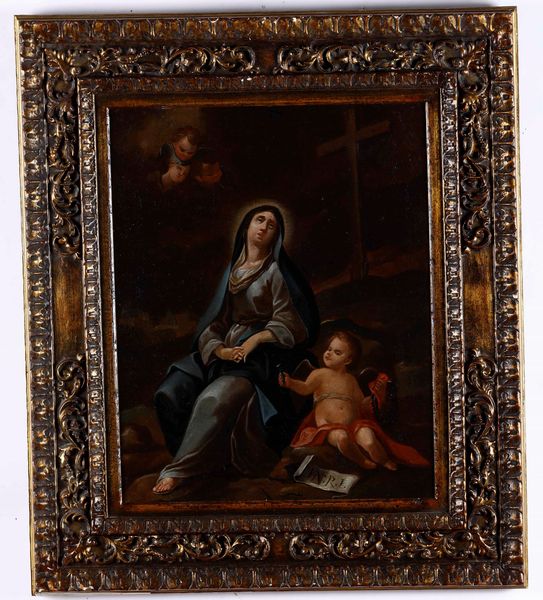 Scuola del XVIII secolo Madonna e Ges Bambino ai piedi della Croce  - Asta Dipinti Antichi  - Associazione Nazionale - Case d'Asta italiane