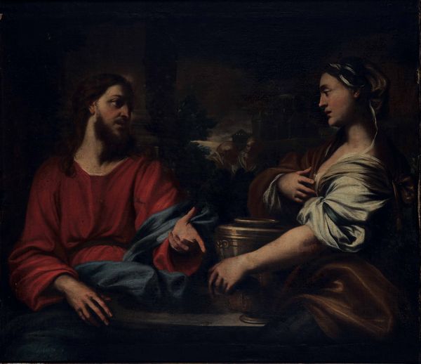 Domenico Piola, Ambito di : Cristo e la samaritana al pozzo  - Asta Dipinti antichi - Associazione Nazionale - Case d'Asta italiane