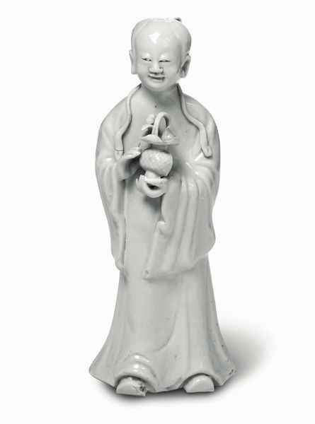 Figura di saggio con cesto in porcellana Blanc de Chine, Cina, Dinastia Qing, XIX secolo  - Asta Dimore italiane - Associazione Nazionale - Case d'Asta italiane