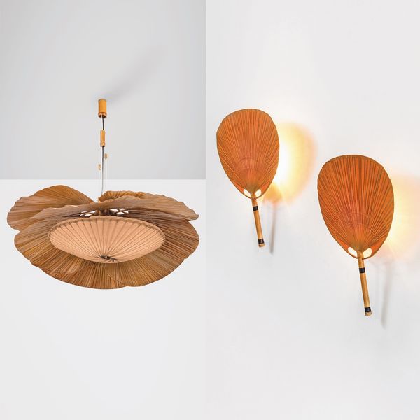 INGO MAURER : Set di due appliques Uchiwa II e un lampadario Hana II  - Asta Fine design - Associazione Nazionale - Case d'Asta italiane