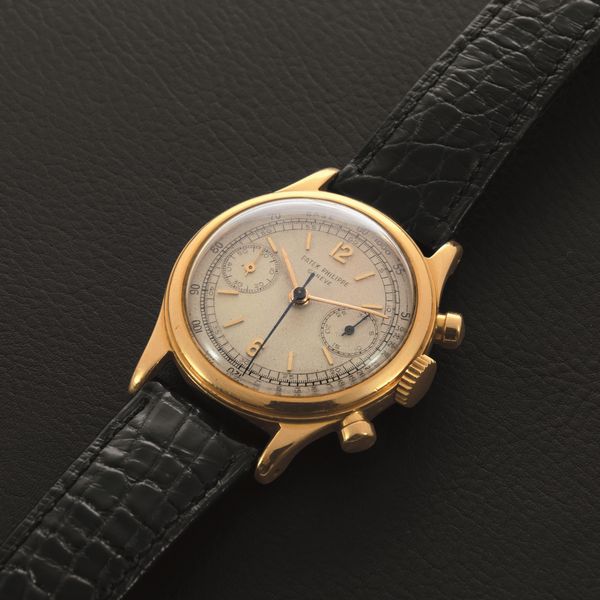 PATEK PHILIPPE - Rarissimo Tasti Tondi ref 1463 in oro giallo 18k con indici Index e numeri Arabi, due contatori quadrante Argent Gren.  - Asta Orologio da polso e da tasca  - Associazione Nazionale - Case d'Asta italiane