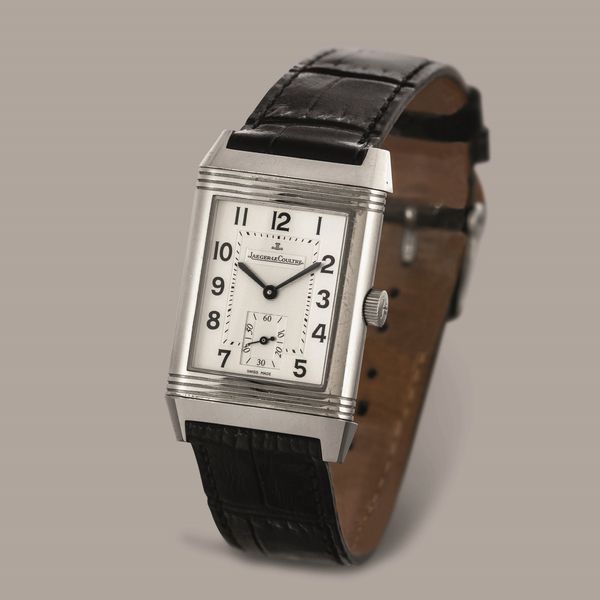 JAEGER LECOULTRE - Reverso Grand Taille in acciaio, quadrante bianco con numeri Arabi, movimento a carica manuale secondi al sei  - Asta Orologio da polso e da tasca  - Associazione Nazionale - Case d'Asta italiane