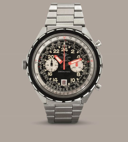 BREITLING - Cosmonaute Chrono-Matic in acciaio con movimento automatico, datario ghiera e rehaut girevoli con indicazione delle 24 ore. quadrante nero con numeri Arabi luminosi  - Asta Orologio da polso e da tasca  - Associazione Nazionale - Case d'Asta italiane