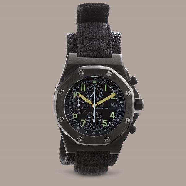 AUDEMARS PIGUET - Offshore End Of Days ed. limitata a 500pz, cronografo sportivo tre contatori con datario in acciaio, quadrante nero con sfere e cifre Arabe gialle, movimento automatico con Estratto d'Archivio  - Asta Orologio da polso e da tasca  - Associazione Nazionale - Case d'Asta italiane