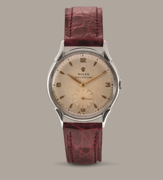 ROLEX - Precision ref 4498 in acciaio con fondello a scatto, anse riportate, quadrante Argent con piccoli secondi in basso e numeri Arabi applicati, carica manuale  - Asta Orologio da polso e da tasca  - Associazione Nazionale - Case d'Asta italiane