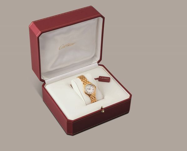 CARTIER - Panthere Cougar in oro giallo 18k, ghiera con brillanti, quadrante argent con numeri Romani, datario, sfere in acciaio azzurrato, scatola e garanzia  - Asta Orologio da polso e da tasca  - Associazione Nazionale - Case d'Asta italiane