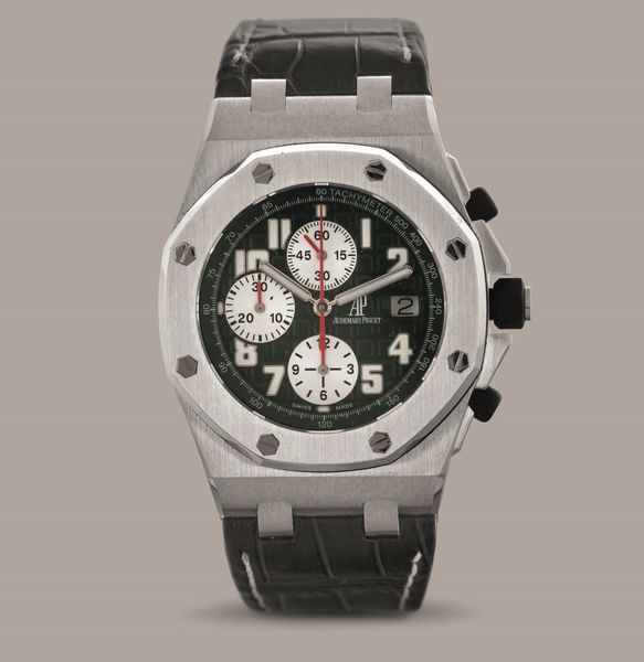 AUDEMARS PIGUET - Offshore Montenapoleone edizione limitata 100 esemplari, ref 26075ST in acciaio, quadrante verde Gran Tapisserie numeri Arabi, tre contatori verticali e datario  - Asta Orologio da polso e da tasca  - Associazione Nazionale - Case d'Asta italiane