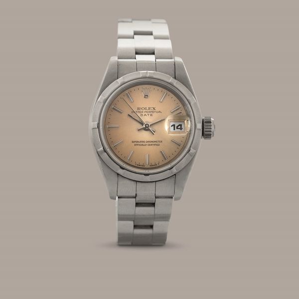 ROLEX - Oyster Perpetual Date ref 69190 in acciaio, quadrante ocra soleil indici applicati in acciaio con ghiera graduata, bracciale Oyster movimento automatico con Garanzia originale  - Asta Orologio da polso e da tasca  - Associazione Nazionale - Case d'Asta italiane