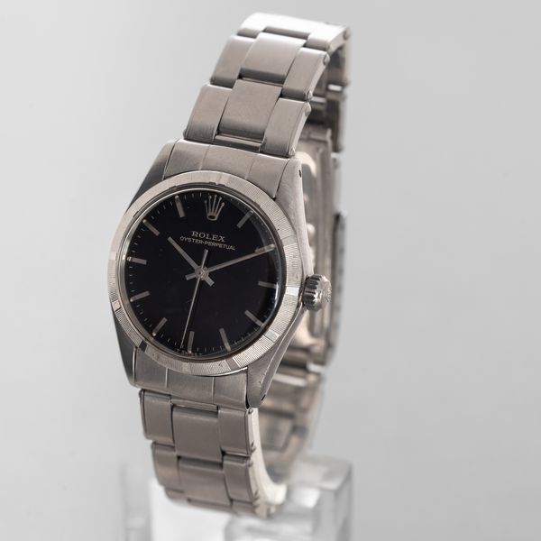 ROLEX - Oyster Perpetual ref 6549 in acciaio, quadrante nero Gilt con inidci a bastone, bracciale Oyster rivettato con movimento automatico  - Asta Orologio da polso e da tasca  - Associazione Nazionale - Case d'Asta italiane