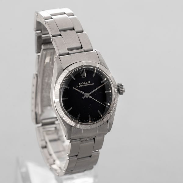 ROLEX - Oyster Perpetual ref 6549 in acciaio, quadrante nero Gilt con inidci a bastone, bracciale Oyster rivettato con movimento automatico  - Asta Orologio da polso e da tasca  - Associazione Nazionale - Case d'Asta italiane