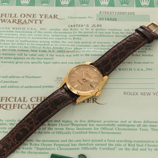 ROLEX - Date ref 15037 in oro giallo 18k, quadrante champagne con indici a bastone, movimento automatico con datario  - Asta Orologio da polso e da tasca  - Associazione Nazionale - Case d'Asta italiane