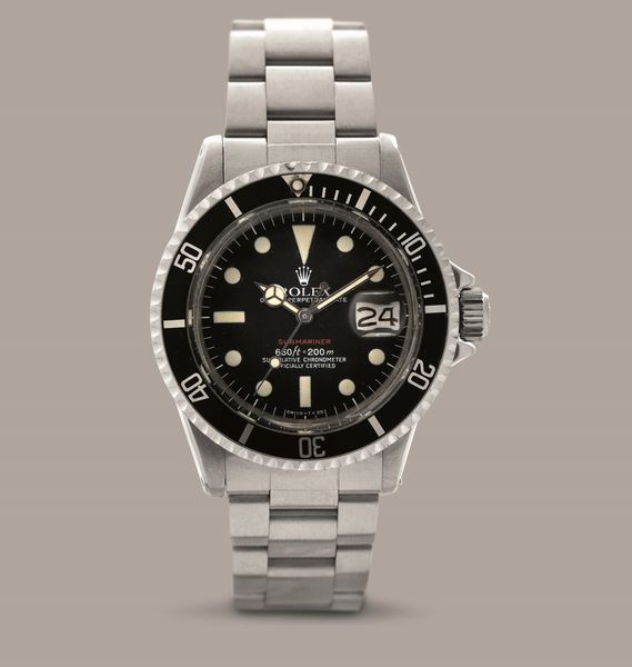 ROLEX - Submariner ref 1680 Scritta Rossa in acciaio, quadrante nero opaco pallettoni, datario e ghiera girevole, bracciale Oyster, Mark VI.  - Asta Orologio da polso e da tasca  - Associazione Nazionale - Case d'Asta italiane