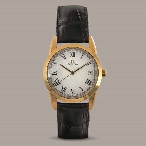 OMEGA - Louis Brandt in oro giallo 18k, quadrante bianco guiloch con numeri Romani e datario, movimento automatico a vita e astuccio originale  - Asta Orologio da polso e da tasca  - Associazione Nazionale - Case d'Asta italiane