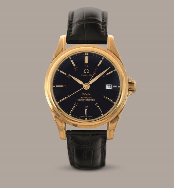 OMEGA - De Ville Coaxial in oro giallo 18k, automatico con scappamento Coassiale, datario e doppio fuso orario accompagnato da scatola e garanzia  - Asta Orologio da polso e da tasca  - Associazione Nazionale - Case d'Asta italiane