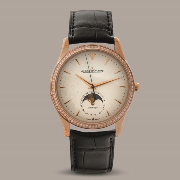 JAEGER LECOULTRE - Master Moon in oro rosa 18k con diamanti sulla ghiera quadrante color avorio automatico con fasi lunari, mai indossato con scatola e garanzia  - Asta Orologio da polso e da tasca  - Associazione Nazionale - Case d'Asta italiane