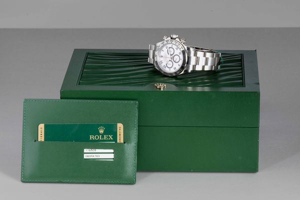 ROLEX - Daytona ref 116509 in oro bianco 18k, quadrante Racing bianco con numeri Arabi e contatori in contrasto.<BR>Completo di scatola e garanzia in eccellenti condizioni  - Asta Orologio da polso e da tasca  - Associazione Nazionale - Case d'Asta italiane