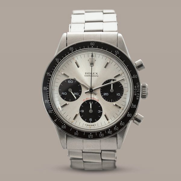 ROLEX - Daytona ref 6241 Cherry Logo carica manuale,in acciaio, quadrante Argent contatori neri a contrasto, ghiera nera in bachelite e pulsanti a pompa  - Asta Orologio da polso e da tasca  - Associazione Nazionale - Case d'Asta italiane