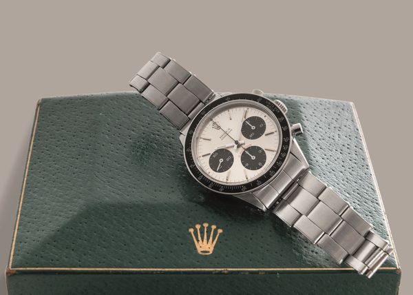 ROLEX - Daytona ref 6241 Cherry Logo carica manuale,in acciaio, quadrante Argent contatori neri a contrasto, ghiera nera in bachelite e pulsanti a pompa  - Asta Orologio da polso e da tasca  - Associazione Nazionale - Case d'Asta italiane