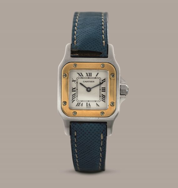 CARTIER - Santos acciaio e oro con cinturino in pelle e deployante, quadrante Argent numeri Romani, movimento al quarzo  - Asta Orologio da polso e da tasca  - Associazione Nazionale - Case d'Asta italiane