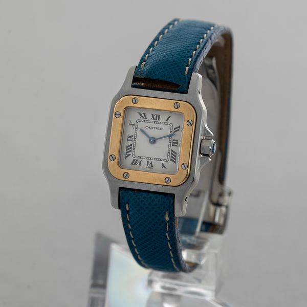 CARTIER - Santos acciaio e oro con cinturino in pelle e deployante, quadrante Argent numeri Romani, movimento al quarzo  - Asta Orologio da polso e da tasca  - Associazione Nazionale - Case d'Asta italiane