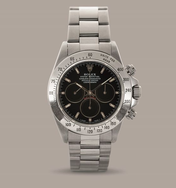 ROLEX - Daytona Primero ref 16520 Patrizzi, cronografo automatico tre contatori virati al nero, cassa impermeabile in acciaio con fondello e tasti a vite  - Asta Orologio da polso e da tasca  - Associazione Nazionale - Case d'Asta italiane