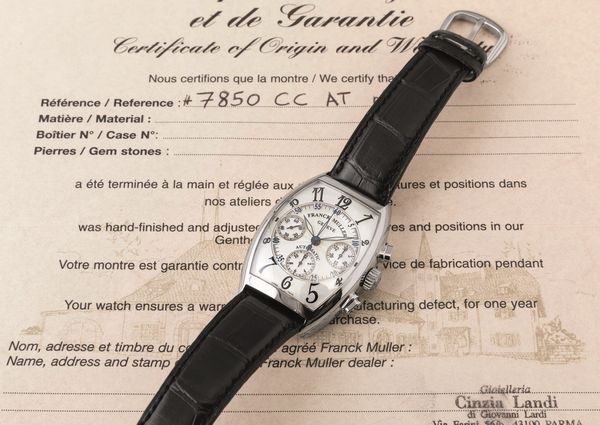 FRANCK MULLER - Chrono Cintre Curvex ref 7850CC AT in acciaio tre contatori, quadrante Argent, edizione numerata con scatola e garanzia  - Asta Orologio da polso e da tasca  - Associazione Nazionale - Case d'Asta italiane