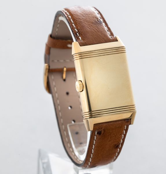 JAEGER LECOULTRE - Reverso Grand Taille, quadrante Argent bitonale con numeri Arabi, piccoli secondi e cassa in oro 18k reversibile. Accompagnato da scatola e garanzia  - Asta Orologio da polso e da tasca  - Associazione Nazionale - Case d'Asta italiane