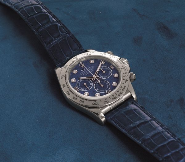 ROLEX - Daytona ref 16519 in oro bianco 18k con quadrante in Sodalite e indici in brillanti, ghiera Tachimetrica, movimento automatico con scatola garanzia e service Rolex  - Asta Orologio da polso e da tasca  - Associazione Nazionale - Case d'Asta italiane