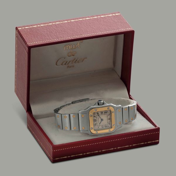 CARTIER - Santos Galbe acciaio e oro, quadrante Argent con numeri Romani, movimento al quarzo accompagnato da astuccio originale  - Asta Orologio da polso e da tasca  - Associazione Nazionale - Case d'Asta italiane