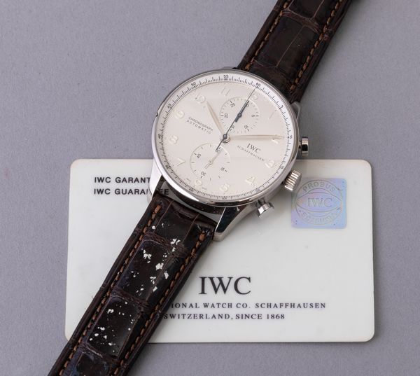 IWC - Portoghese ref 3714 in oro bianco 18k, cronografo due contatori verticali, quadrante Argent con numeri Arabi con scatola e garanzia  - Asta Orologio da polso e da tasca  - Associazione Nazionale - Case d'Asta italiane