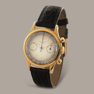 PATEK PHILIPPE - Rarissimo Tasti Tondi ref 1463 in oro giallo 18k con indici Index e numeri Arabi, due contatori quadrante Argent Gren.  - Asta Orologio da polso e da tasca  - Associazione Nazionale - Case d'Asta italiane