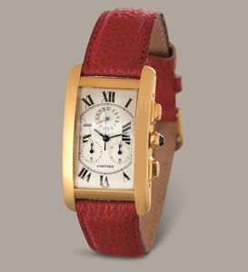 CARTIER - Tank Americaine in oro giallo 18k tre contatori, quadrante bianco con numeri Romani, movimento al quarzo  - Asta Orologio da polso e da tasca  - Associazione Nazionale - Case d'Asta italiane