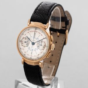 BREITLING - Ref 720 cronografo due contatori in oro 18k con anse snodate, quadrante Argent con scala telemetrica e tachimetrica  - Asta Orologio da polso e da tasca  - Associazione Nazionale - Case d'Asta italiane