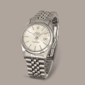 ROLEX - Datejust 16014 cassa in acciaio con lunetta zigrinata in oro bianco, quadrante Argent con indici a bastone, bracciale Jubile, movimento automatico con datario  - Asta Orologio da polso e da tasca  - Associazione Nazionale - Case d'Asta italiane