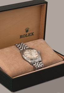 ROLEX - Datejust 16014 cassa in acciaio con lunetta zigrinata in oro bianco, quadrante Argent con indici a bastone, bracciale Jubile, movimento automatico con datario  - Asta Orologio da polso e da tasca  - Associazione Nazionale - Case d'Asta italiane