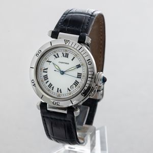 CARTIER - Pasha in acciaio, quadrante bianco numeri Romani con datario, movimento automatico e chiusura deployante  - Asta Orologio da polso e da tasca  - Associazione Nazionale - Case d'Asta italiane