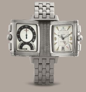 JEAGER LECOULTRE - Reverso Grand Sport Chrono in acciaio impermeabile reversibile con doppio quadrante bianco e bracciale in acciaio  - Asta Orologio da polso e da tasca  - Associazione Nazionale - Case d'Asta italiane