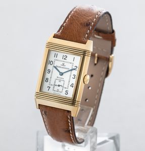 JAEGER LECOULTRE - Reverso Grand Taille, quadrante Argent bitonale con numeri Arabi, piccoli secondi e cassa in oro 18k reversibile. Accompagnato da scatola e garanzia  - Asta Orologio da polso e da tasca  - Associazione Nazionale - Case d'Asta italiane