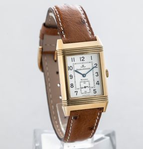 JAEGER LECOULTRE - Reverso Grand Taille, quadrante Argent bitonale con numeri Arabi, piccoli secondi e cassa in oro 18k reversibile. Accompagnato da scatola e garanzia  - Asta Orologio da polso e da tasca  - Associazione Nazionale - Case d'Asta italiane