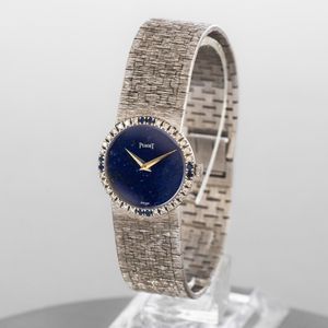 PIAGET - Raffinato orologio femminile da sera in oro bianco 18k, quadrante in Lapis e ghiera diamanti e zaffiri, carica manuale  - Asta Orologio da polso e da tasca  - Associazione Nazionale - Case d'Asta italiane