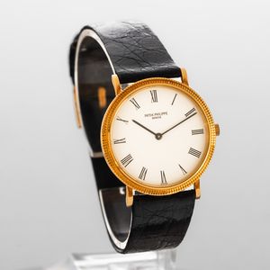 PATEK PHILIPPE - Calatrava Clos de Paris al quarzo, quadrante bianco con numeri Romani, cassa in oro 18k con fondello a scatto  - Asta Orologio da polso e da tasca  - Associazione Nazionale - Case d'Asta italiane