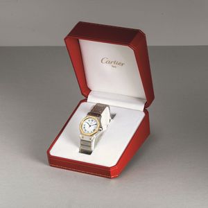 CARTIER - Santos Octagon acciaio e oro automatico, quadrante bianco con numeri Romani con datario accompagnato da scatola e garanzia in ottime condizioni  - Asta Orologio da polso e da tasca  - Associazione Nazionale - Case d'Asta italiane