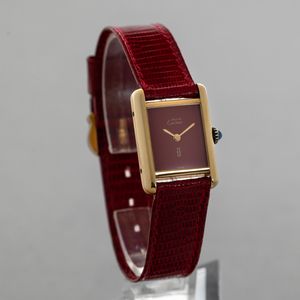 CARTIER - Must Vermeil in argento 925 laminato, quadrante bordeaux, carica manuale con scatola e garanzia  - Asta Orologio da polso e da tasca  - Associazione Nazionale - Case d'Asta italiane