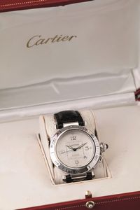 CARTIER - Pasha in oro bianco 18k, quadrante Argent con numeri Arabi, movimento automatico con scatola originale  - Asta Orologio da polso e da tasca  - Associazione Nazionale - Case d'Asta italiane