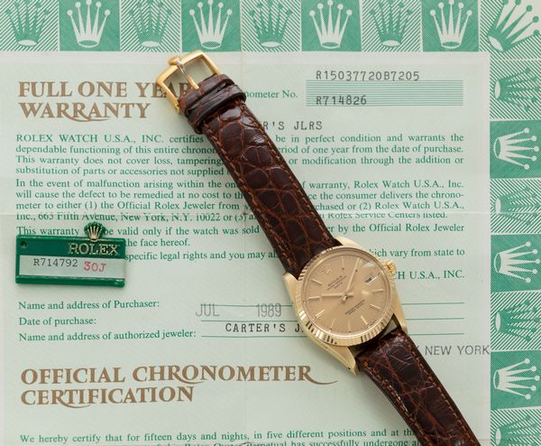 ROLEX - Date ref 15037 in oro giallo 18k, quadrante champagne con indici a bastone, movimento automatico con datario  - Asta Orologi da Polso e da Tasca - Associazione Nazionale - Case d'Asta italiane